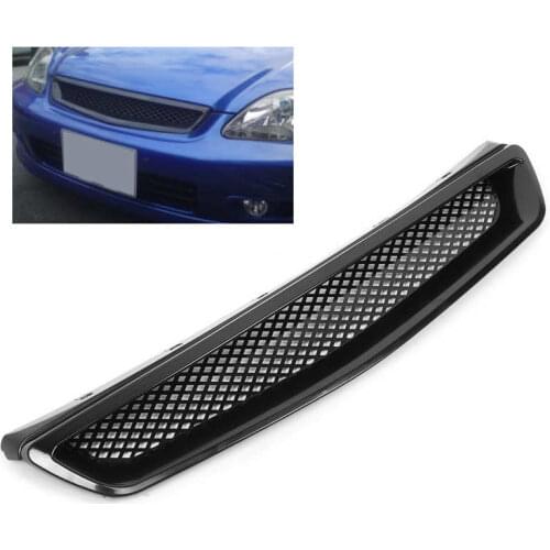 Front Hood Grill Grille for EK JDM Type R Style Fit for Honda Civic 1999 2000 Grille Replacement ABS Material Black