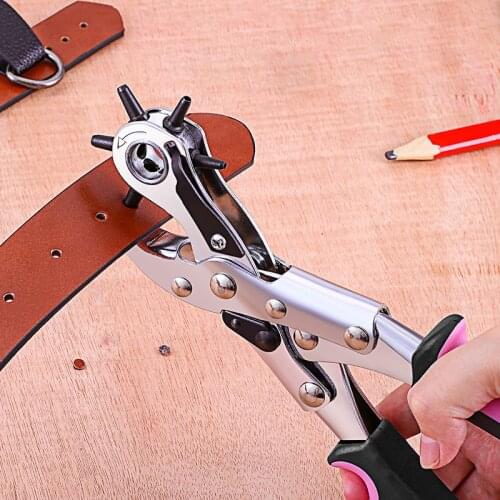 Leather Belt Hole Punch Plier Eyelet Puncher Revolve Sewing Machine Bag Setter Tool Watchband Strap Household leathercraft