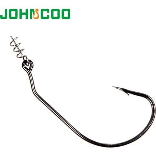 JOHNCOO 20pcs Offset Fishing Hook Carbon Steel Wide Crank Fishhook For Soft Lure Bass Barbed Carp Fishing Tackle Worm Hook