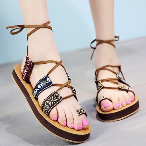 Summer womens wear fashion straps Roman sandals and slippers flat retro beach sea shoes non-slip low heel sandals