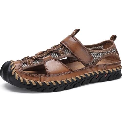 Summer Mens Sandals Fashion Men Casual Shoes Design Beach Men Shoes Genuine Leather Sandals Man Sandals 2021 Big Size 38-48