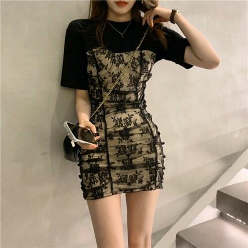 Make big yards spell receives the waist fat younger sister design feeling T-shirt bud silk dress