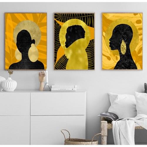 Modern Abstract Black Gold Woman and Kid Canvas Painting Wall Art Nordic Posters and Prints Wall Pictures for Living Room Decor