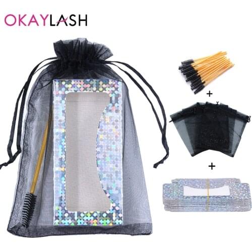 OKAYLASH Eyelash Packaging Box Set with Drawstring Organza Faux lashes Bag Wholesale and Disposable Mascara Wands in Bulk