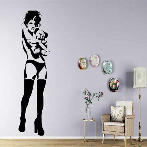 Pretty Banksy Sexy Girl Removable Art Vinyl Wall Stickers Wall Stickers For Kids Rooms Wall Stickers Waterproof Wallpaper