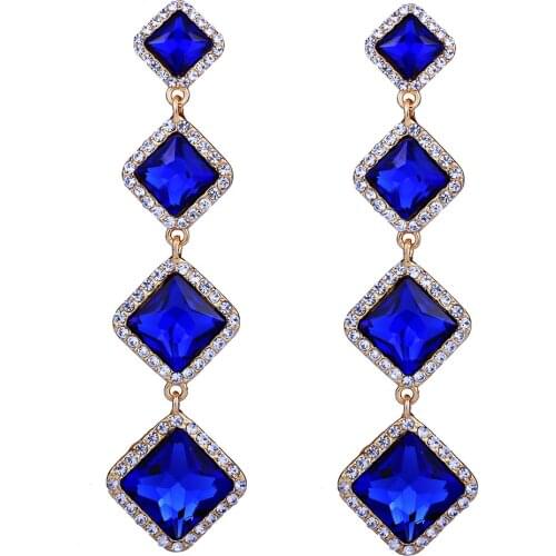 FARLENA Jewelry long Rhombus Shape Crystal Drop Earrings for Women Wedding Party Accessory Fashion Earrings