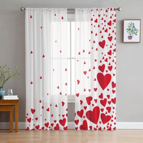 Romantic ValentineS Day Love Heart Window Curtains Living Room Tulle Curtains Kitchen Decor Kids Room Curtain Window Treatment