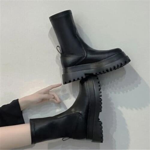 New Ladies Hot Chunky Heels Platform Ankle Booties Women 2021 Autumn Winter Shoes Fashion Female Motorcycles Boots Black 35-40