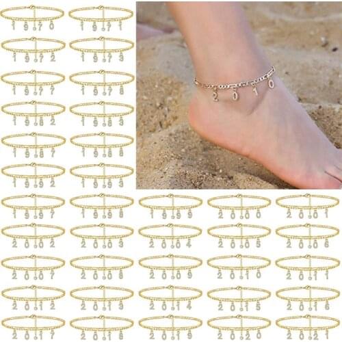 Womens Fashion 1970-2021 Birth Year Ankle Leg Bracelet Jewelry Gold Anklet For Best Friend Gifts