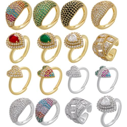 Women Ring Gold Silver Color Open Cuff Lady Finger Rings Wedding Engagement Adjustable Micro Paved Water Drop Cross T CZ Stone