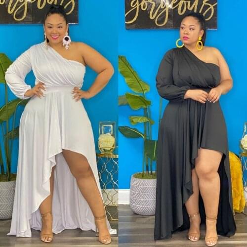 Sexy One Shoulder Long Sleeve Loose Dress for Women Plus Size Elegant Female Plus Size 5XL 4XL Irregular Dresses Outfits