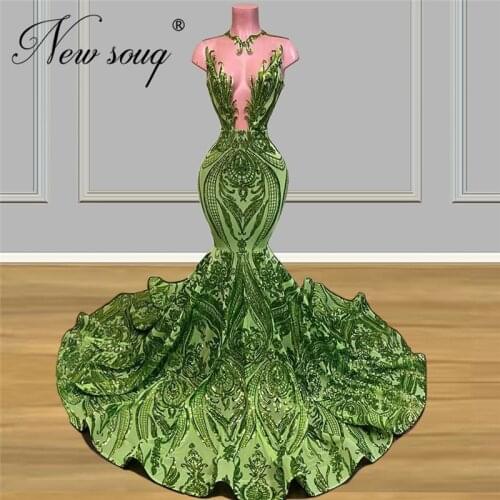 Mermaid Formal Dress Elegant Illusion Green Evening Dresses New 2020 Custom Made Islamic African Pageant Prom Gown Abendkleider