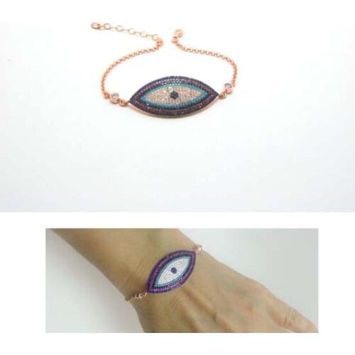 Gold rose gold rhodium 3 colors promotion colorful zirconia turquoises 2017 NEW evil eye turquoisesa women bracelet