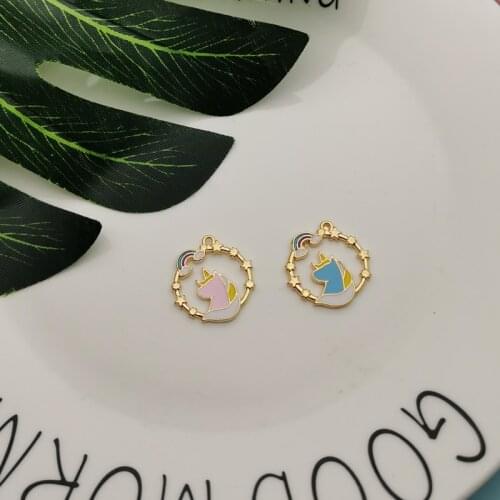 10pcs 23*24mm Rainbow Unicorn Enamel Charms Alloy Pendants Fit Horse Bracelet Earring Floating DIY Jewelry Accessories YZ744