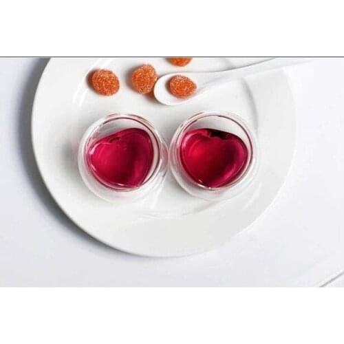 10pcs/lot heart-shaped heat resistant Creative double layer glass Cup 50ml OL 0099