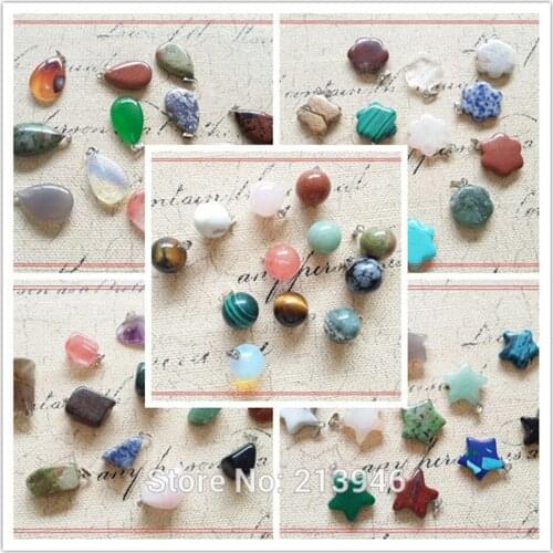 12PCS/pack ( round & star & flower ) Mix Natural Stone Necklace Charms Jewelry Pendants
