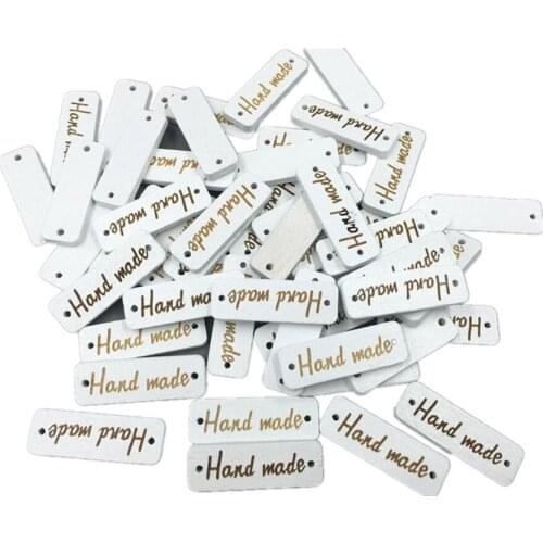 DIY 200pcs Lettering white 3 color sewing 'Hand made' Lettering 2-hole Scrapbooking Crafts 30mm