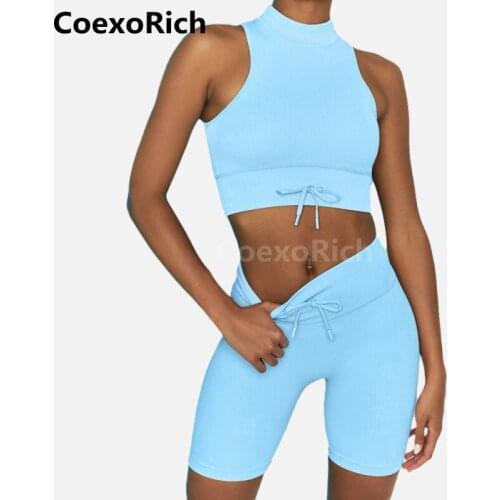 2021 Casual Workout Clothes Women Sport Bra Outfit Yoga Shirt Crop Tank Top High Neck Gym Shorts Fitness Suit Sportswear