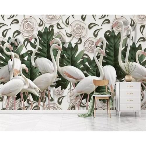 Beibehang Custom 3d wallpaper mural retro embossed rose flamingo turtle back leaf background wall 3d wallpaper papier peint
