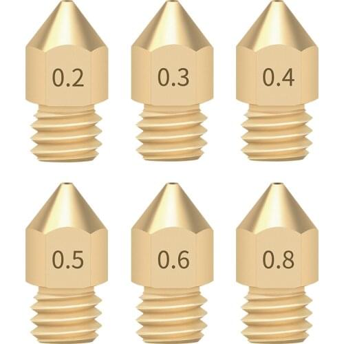 5pcs MK8 Brass Nozzle 0.2MM 0.3MM 0.4MM 0.5MM Extruder Print Head Nozzle For 1.75MM CR10 CR10S Ender-3 3D Printer Accessor