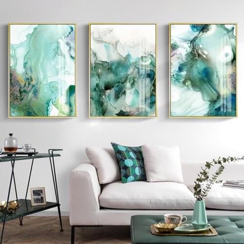 Abstract Mint Green Marble Wall Art Pictures Canvas Painting Gallery Posters and Prints Interior for Living Room Home Decor