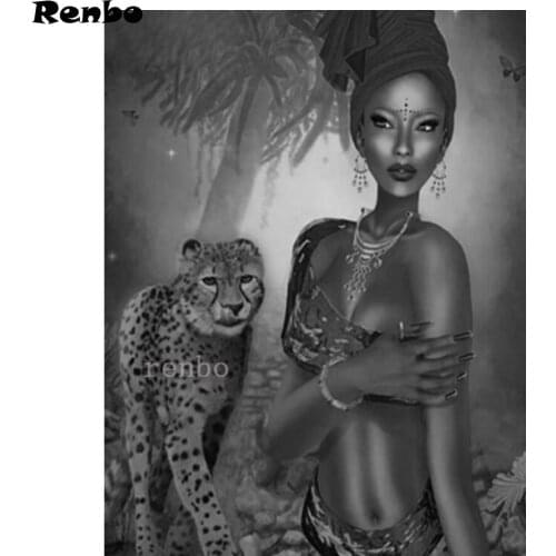 Diamond Embroidery 5D Cross Stitch Sexy African Woman Leopard Diamond Painting Rhinestone Full Square Drill Stones Mosaic Decor