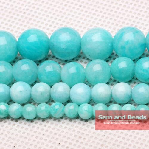 Free Shipping Natural stone Aqua Amazonite Round loose stone Beads 16" 4 6 8 10 12mm Pick size BAB01
