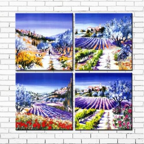 No frame impression pastoral color lavender scenery canvas printings oil painting printed on canvas wall art decoration picture