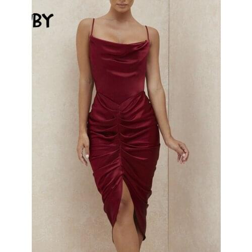 DGIRL Woman Dress Ruched Spaghetti Strap Solid Summer Dresses for Women Sexy Party Club Female Midi Dress 2020 Vestido Feminino