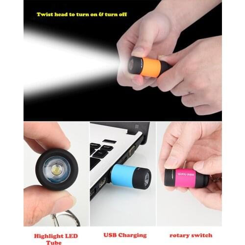Portable LED Keychain Torch Flashlight Mini Waterproof Pen Light Pocket Torch USB Rechargeable Torch Light For Camping Hunting