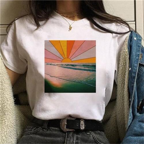 EU Size Beautiful sun printed t shirt women 90s Graphic T-shirt Harajuku Tops Tee Cute Short Sleeve animal tshirt Female Tshirts