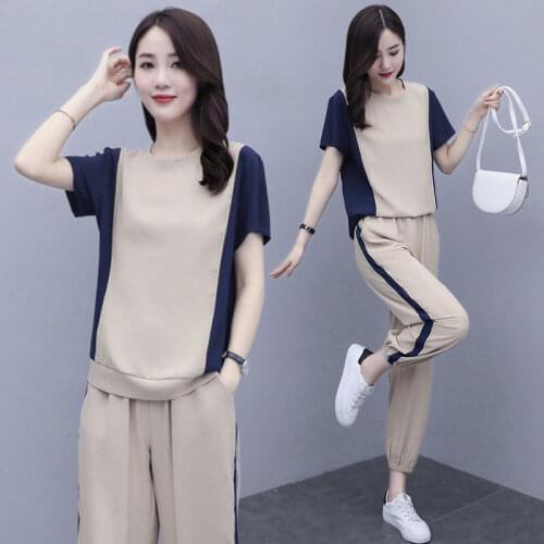 2021 Summer Tracksuit Women Sports Two-Piece Suit Short Sleeve Top and Pants Plus Size 4XL 2 Piece Sets Womens Outfits Y108