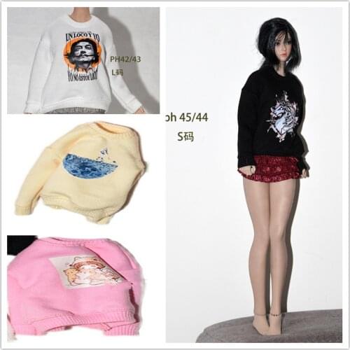 1:6 Scale Female clothing fashion Printed pattern Sweater Black white pink yellow fit 12'' tbleague phicen action figure doll