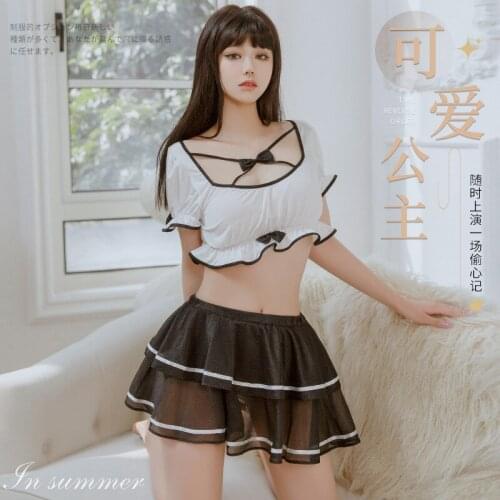 Cute Princess Sexy Lingerie Student Cosplay Costumes School Girl Outfit Cute Ruffle Top Short Skirt Uniform Womens Exotic Dress