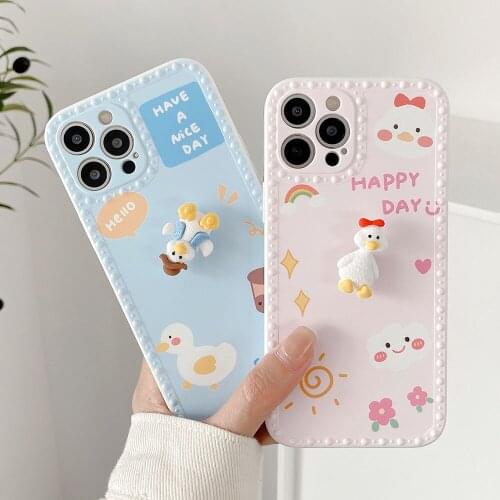 Cartoon whirling Pink Bule Cute Duck Phone Case For iPhone 12 Pro Max XSMAX 11 Pro Max XR XS 7 8 Plus SE Soft TPU Silicone Cover