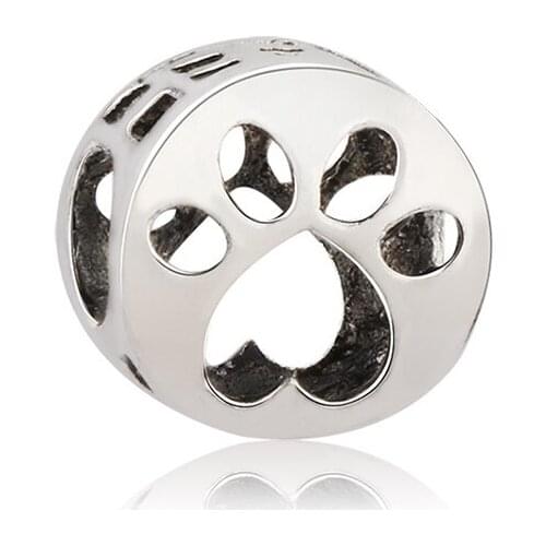 2020 New Original Alloy Bead Openwork Paw Print Charm Animal Fit Bracelet Bangle DIY Women Jewelry