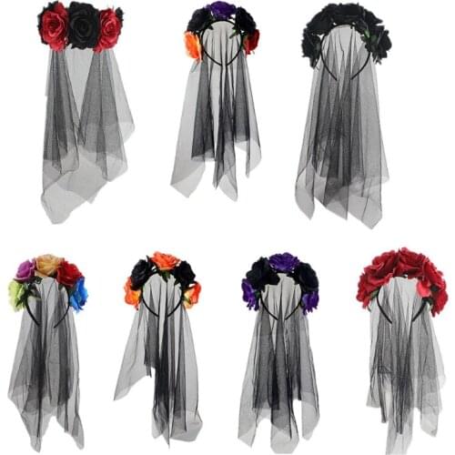 Halloween Hair Hoop Mesh Lace Flower Headband Theme Party Performance Headdress Carnival Cosplay Hair Accessories