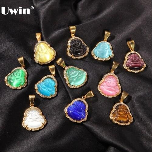 UWIN Buddha Pendant Necklaces Blue Stone Stainless Steel Charm Tennis Chain Necklace Men Women Hip Hop Jewelry for Drop Shipping