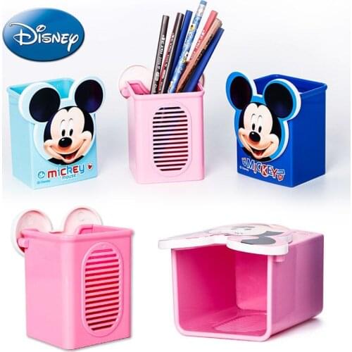 Disney Cute Mickey Minnie Student Round Stationery Storage Box Pen Holder Plastic