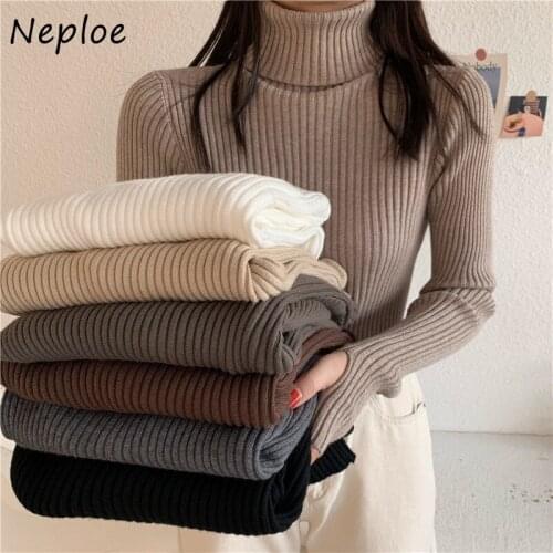 Neploe Autumn Winter New Knit Warm Pullover Top Female Turtleneck Long Sleeve Sweater Women Bottoming Solid Color Sweater Woman