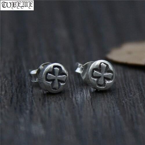 Handcrafted Thai Silver Cross Earrings 925 Silver Cross Symbol Stud Earrings Mini Stud Earrings