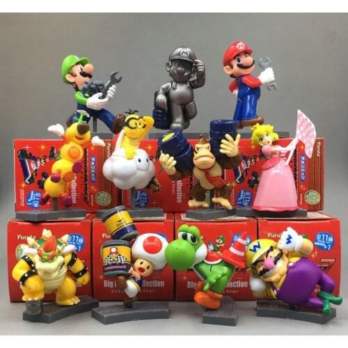 Super Mario blind box Anime Cartoon Mario bros Luigi Yoshi Dragon Mushroom Monkey PVC action model Figure random sent for kids