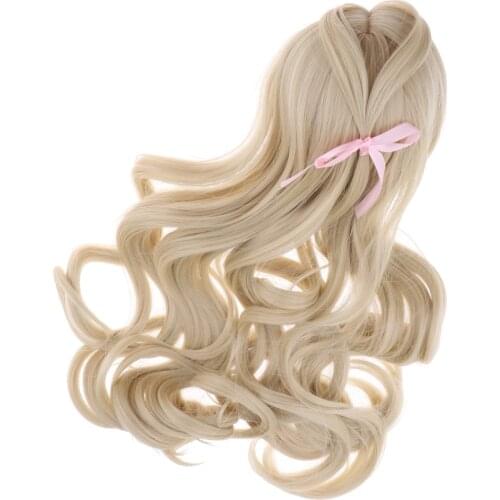 Light Gold Long Curly Middle Parting Wig DIY Accs for 1/3 Doll