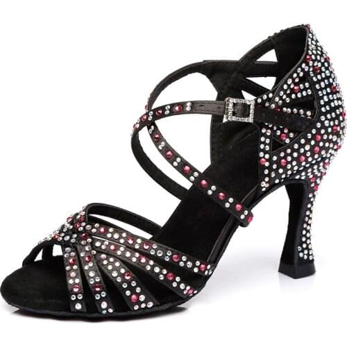 Girls Rhinestone Ballroom Dance Shoes Women Cross Strap Samba Salsa Dancing Shoe for Wedding Party Woman Latin Shoes for Kids
