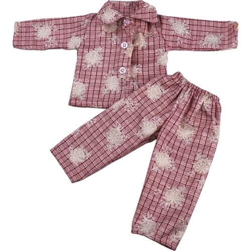 Adorable Plaid Floral Pajamas Shirt Pants Outfit for 18'' AG American Doll Doll