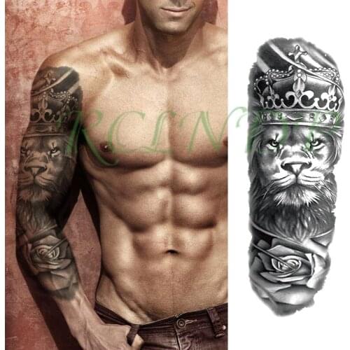 Waterproof Temporary Tattoo Sticker lion king crown rose flower cross full arm large fake tatto flash tatoo for men women