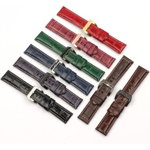 Top Quality 24mm Italy Bright bamboo Leather Watch band for Panerai Strap Seiko Fossil Etc Watch Accessories pin buckle tools