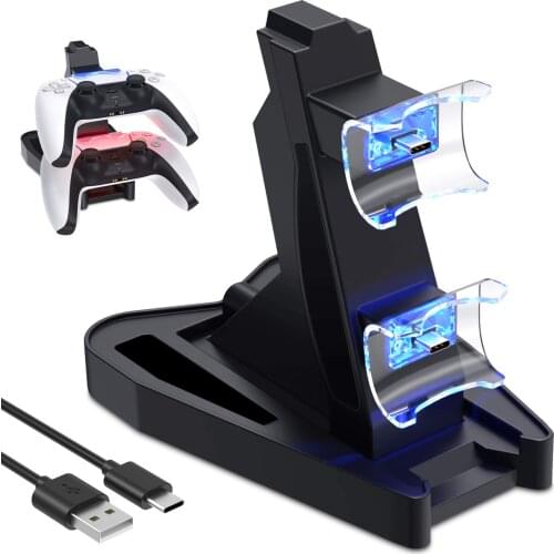 Charger for PS5 DualSense Wireless Controller Charging Station with Dual USB-C Ports & LED Indicator Charger Stand Dock