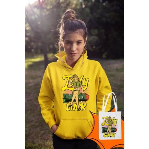 Angemiel Wear Lady Luck Füzeye Sitting Yellow Women 'S Hooded Sweatshirt Bags Kombin