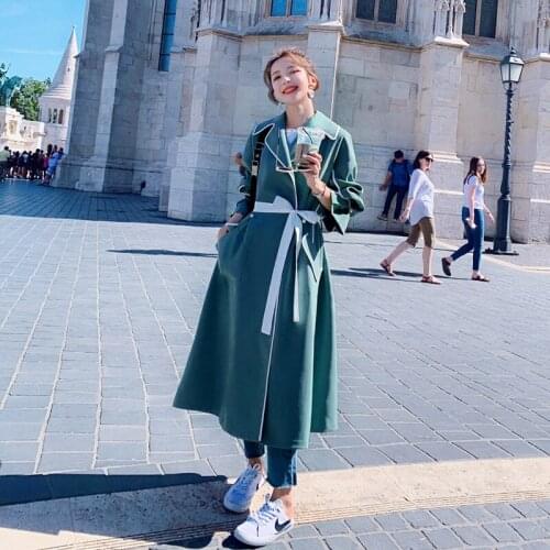 2020 Spring Autumn New Fashion Women Trench Coat England Style long Sleeve Lapel Elegant Loose Solid Color Windbreaker With Belt